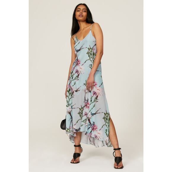 ALLSAINTS Blue Red Floral V-Neck Slip Style Essey Senja Dress size US 6 - Picture 1 of 16